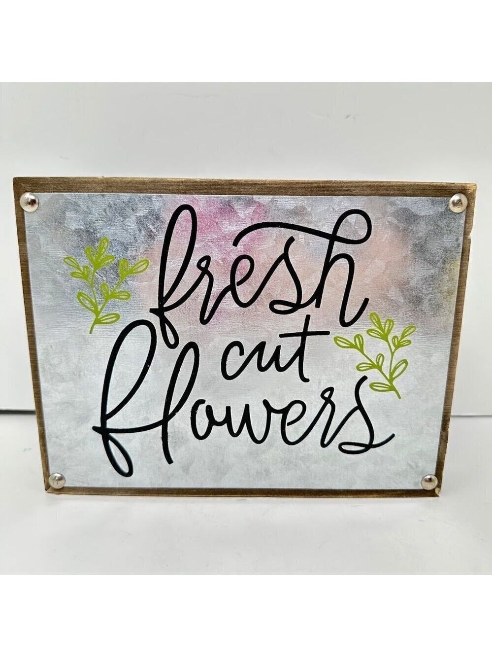 Fresh Cut Flowers Sign 8" Wall Tabletop Decor Farmhouse Rustic Metal Wood READ
